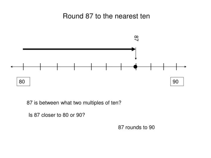 Round 87 to the nearest 10