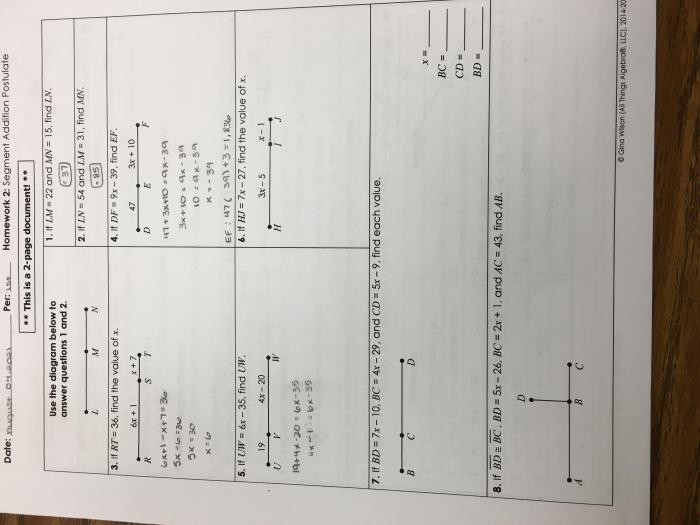 Unit 1 geometry basics homework 2 segment addition postulate answers