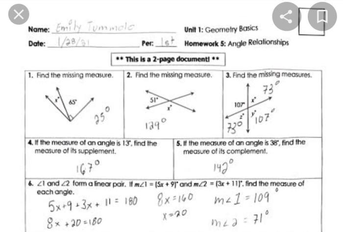 Unit 1 geometry basics homework 2 segment addition postulate answers